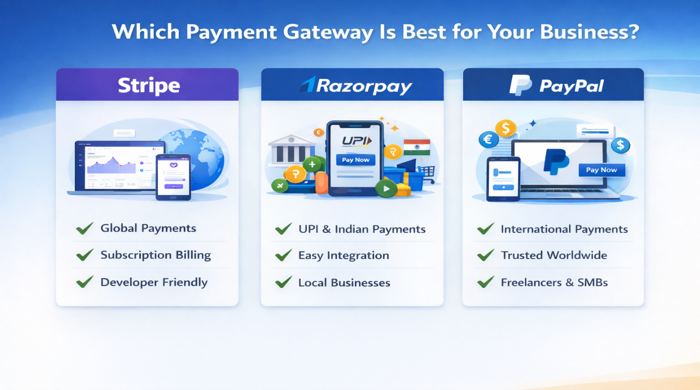 Stripe vs Razorpay vs PayPal: Which Payment Gateway Is Best for Your Business?